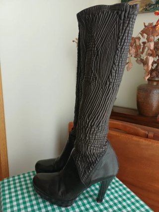 Botas altas piel marrón tacón plataforma