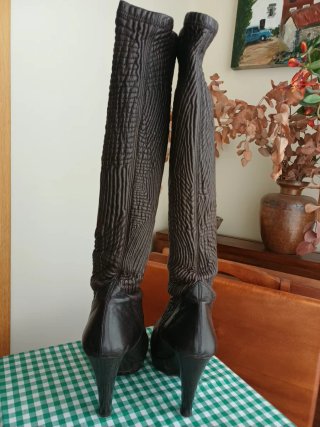 Botas altas piel marrón tacón plataforma
