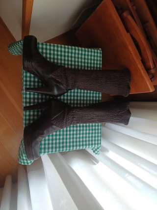 Botas altas piel marrón tacón plataforma
