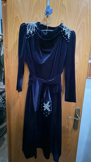 Elegante vestido de terciopelo azul 3 piezas
