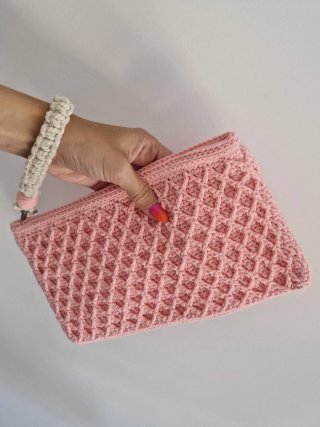Bolso Clutch Rosa Tejido a mano