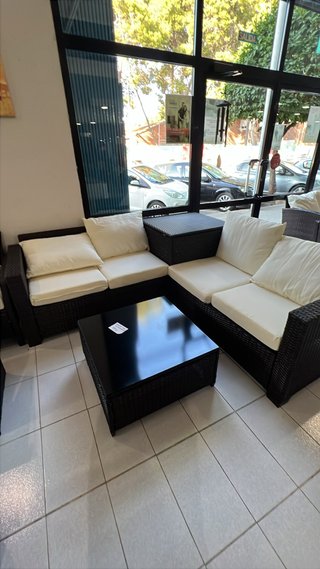 Sofá Rinconera Ratán PE + Baúl + Mesa
