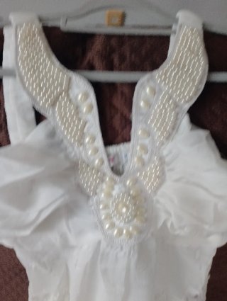 Vestido blanco largo encaje y pedrería T. S-M