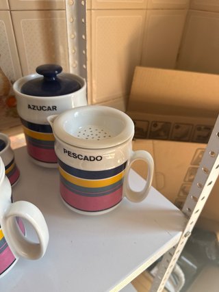 Set di 3 barattoli vintage CARNE, ZUCCHERO, PESCE