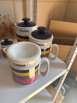 Set di 3 barattoli vintage CARNE, ZUCCHERO, PESCE