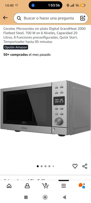 Cecotec Microondas Digital GrandHeat 2000