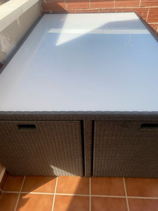 Conjunto mesa exterior ratán cristal con 6 sillas
