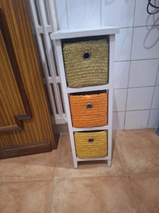 Mueble organizador 3 cestas madera y mimbre