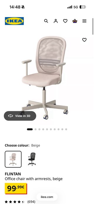Silla de oficina IKEA FLINTAN beige