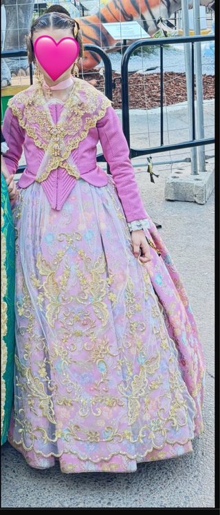 Traje de Fallera Niña Rosa y Dorado