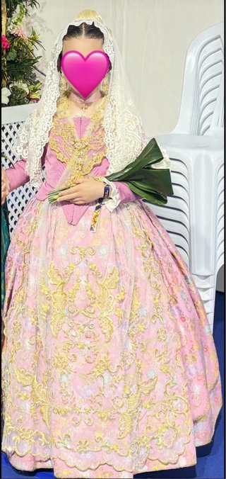 Traje de Fallera Niña Rosa y Dorado
