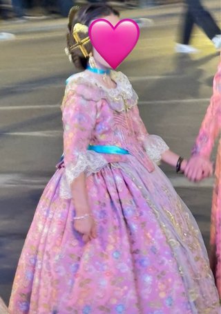Traje de Fallera Niña Rosa y Dorado