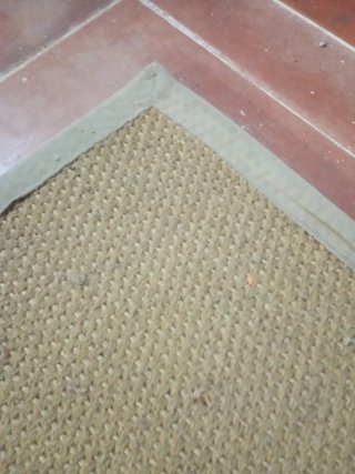 Alfombra Ratán ribeteada de algodón beige.