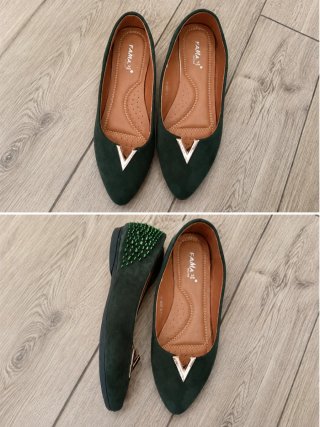 Zapatos planos FAMA verde V metalizado talla 39