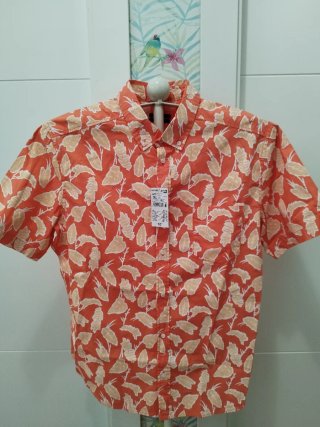 Camisa Kiabi Estampada Hojas Naranja Talla XL