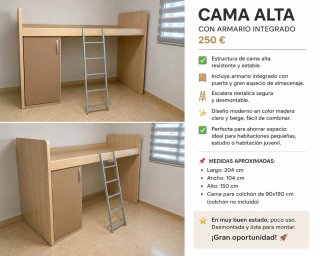 Cama alta con armario integrado