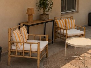 2 Sillones Sklum Bambú y Tela Beige