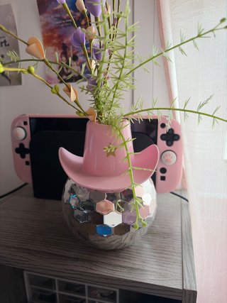 Maceta Decorativa Rosa y Plateada