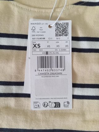 Camiseta manga corta Mango Rayas Talla XS Rebajas