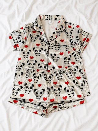 Pijama Satén Panda Corazones Talla S