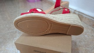 Sandalias piel cuña esparto MIMAO rojas