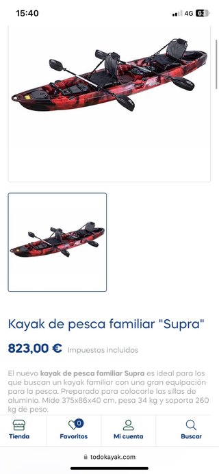 Kayak familiar SUPRA pesca ( USADO 1 vez )