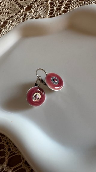Orecchini donna tondi rosa argento strass