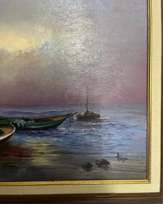 Cuadro Óleo Barcos Mar