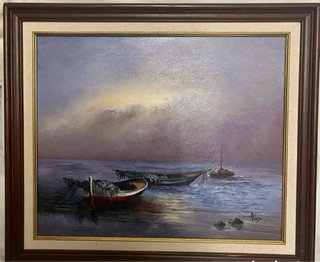 Cuadro Óleo Barcos Mar