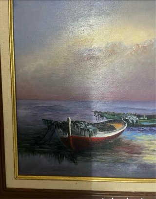 Cuadro Óleo Barcos Mar