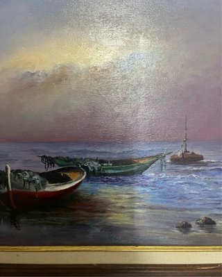 Cuadro Óleo Barcos Mar