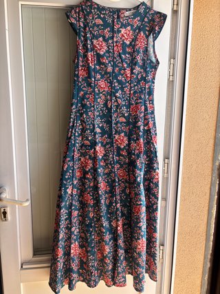Vestido floral largo azul y rojo