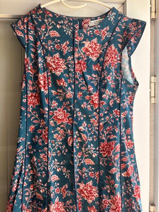 Vestido floral largo azul y rojo
