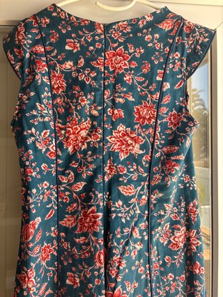 Vestido floral largo azul y rojo