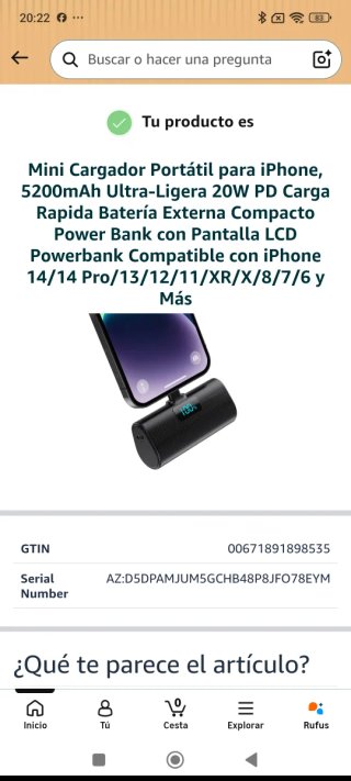 Cargador Portátil 5200mAh iPhone, 20W C.rapida