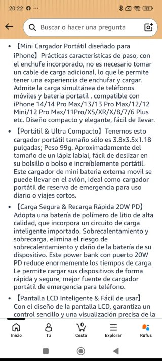 Cargador Portátil 5200mAh iPhone, 20W C.rapida