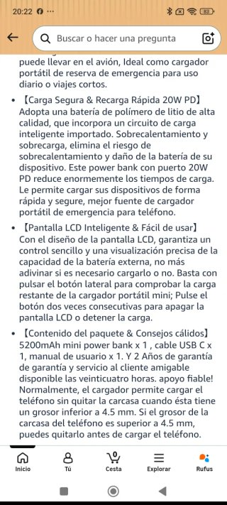 Cargador Portátil 5200mAh iPhone, 20W C.rapida