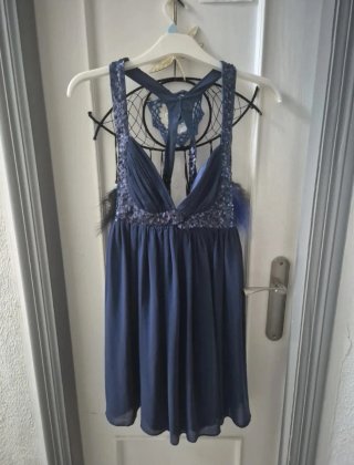 Vestido Lipsy azul corto lentejuelas