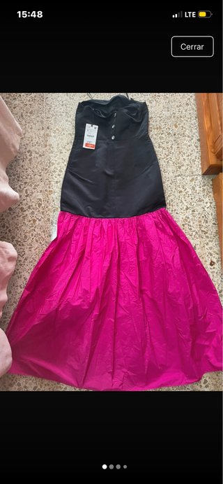 Vestido Zara palabra de honor S negro y fucsia