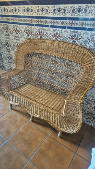 Conjunto Sofá y Sillón Mimbre Vintage Boho