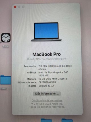 MacBook Pro 13 2017 2 Puertos Thunderbolt 3