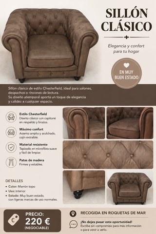 Sillón Clásico Chesterfield Marrón