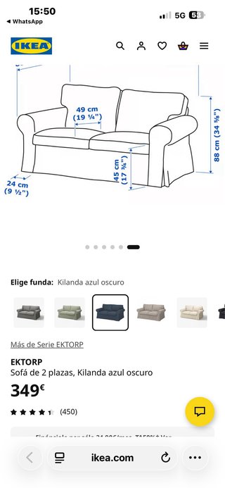 Sofá 2 plazas y reposapiés Ikea gris