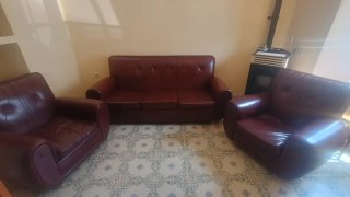 Conjunto sofá y sillones de piel