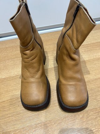 Botas Mustang Piel Tacon Bloque Beige Marron