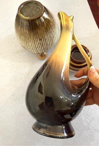 Set 3 vasi ceramica tedesca marrone oro