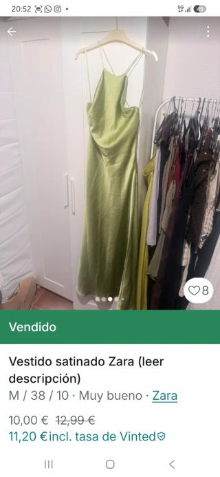 Vestido satinado verde Zara Talla M