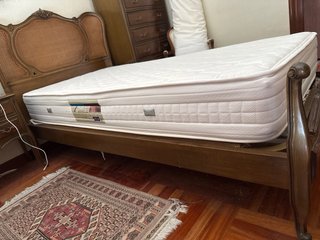 Cama 90 cm Madera y Rattan. Colchón incluido.