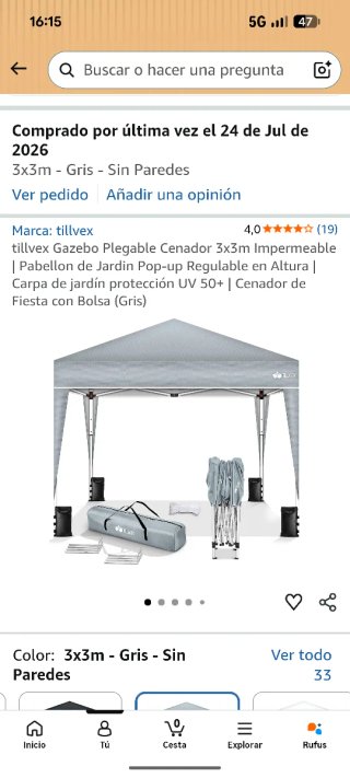 Cenador exterior 3x3m gris