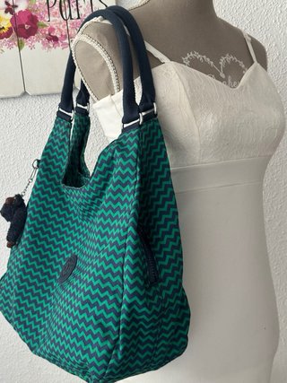 Bolso Kipling Azul y Verde Zigzag